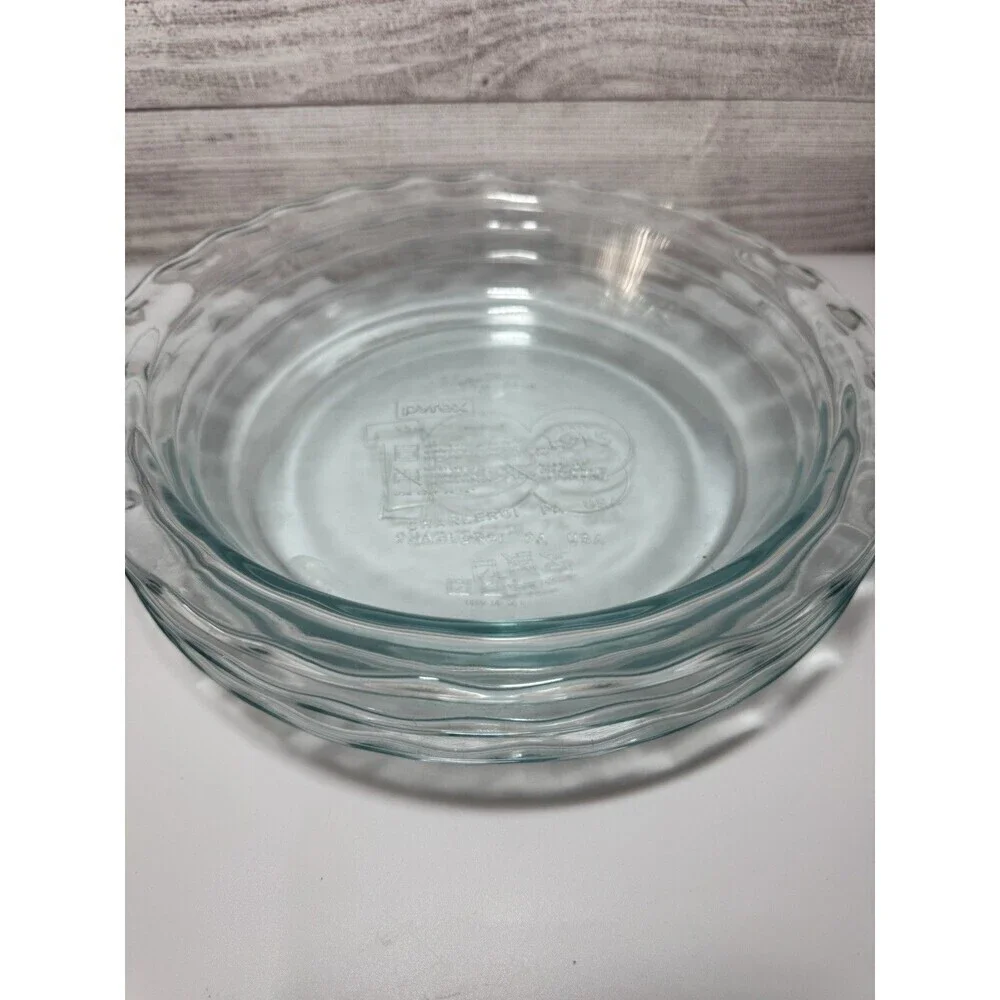 3 Pcs.Vintage Pyrex 209 9.5 In 24 Cm Pie Plate Clear 100th Anniversary USA Made
